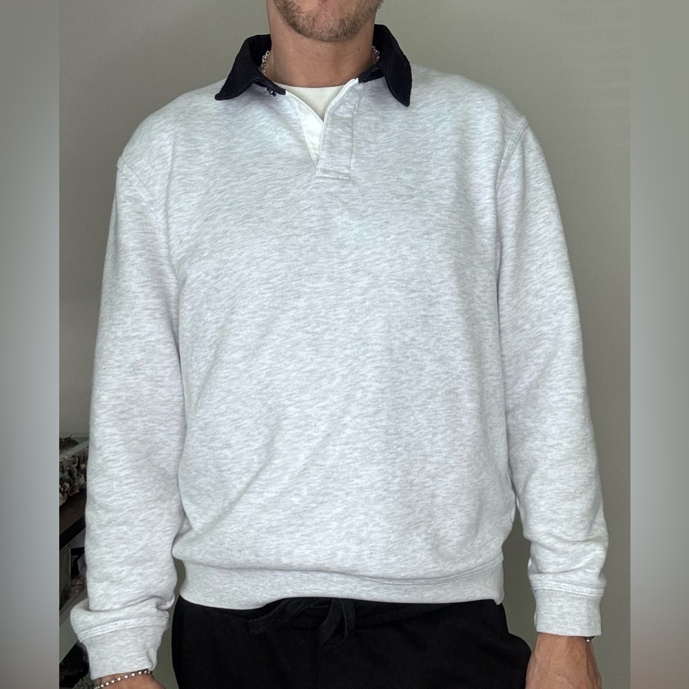 ZARA Gray Long Sleeve Shirt with Blue Collar